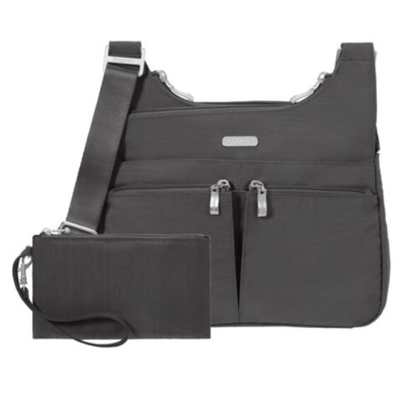 Baggallini Charcoal Gray Nylon Cross Over Crossbody Bag with Removable Wristlet - Picture 9 of 11